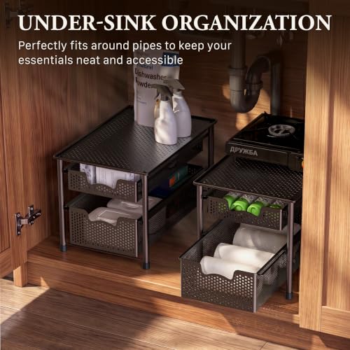 Stackable 2 Tier Sliding Basket Organizer Drawer