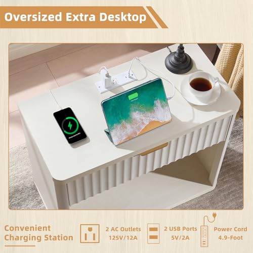 31" Wide Fluted Nightstand Set of 2 with Charging Station (2 Count)
