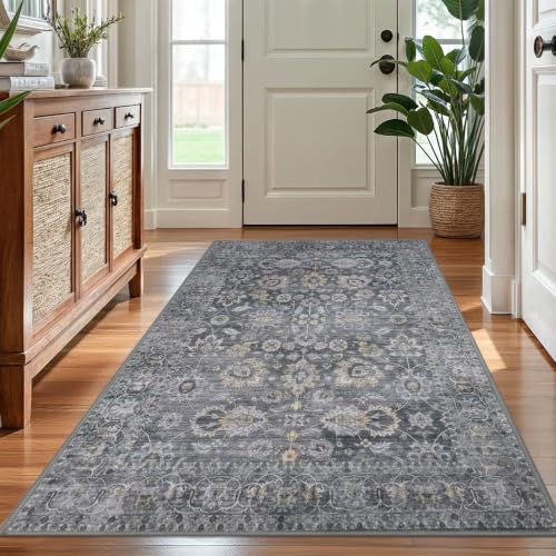 4x6 Rug Washable Area Rugs Vintage Floral Grey