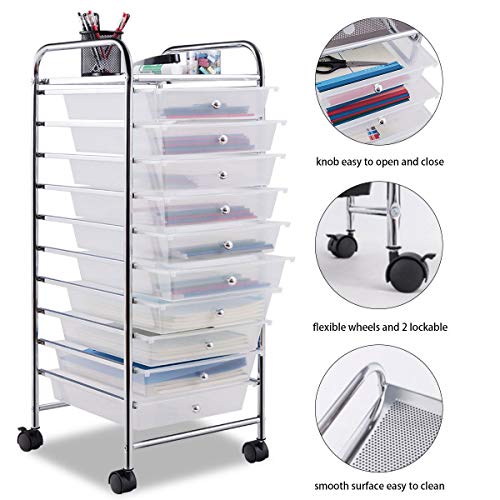 10 Drawer Rolling Storage Cart Scrapbook Paper Office School Organizer