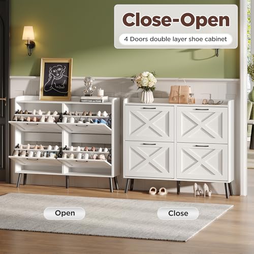 Large Shoe Storage Cabinet with 4 Flip Drawers