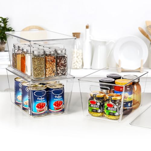 10 Pack Clear Stackable Storage Bins with Lids and Handles (10 Count)