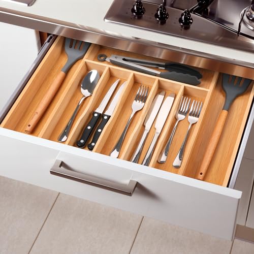 Large Premium Bamboo Silverware Organizer
