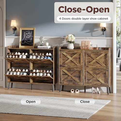 Large Shoe Storage Cabinet with 4 Flip Drawers