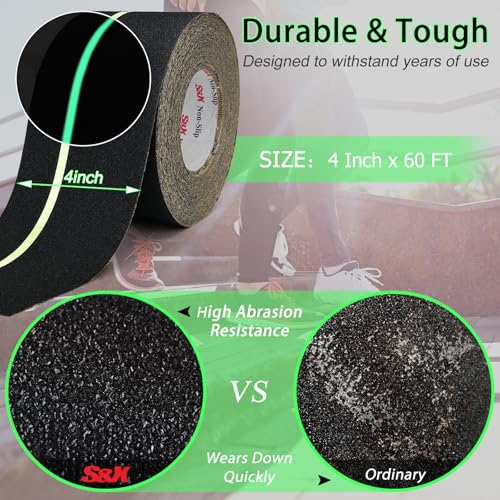 Anti Slip Tape 4in x 60ft Grip Tape for Stairs Ramps (60 Foot)