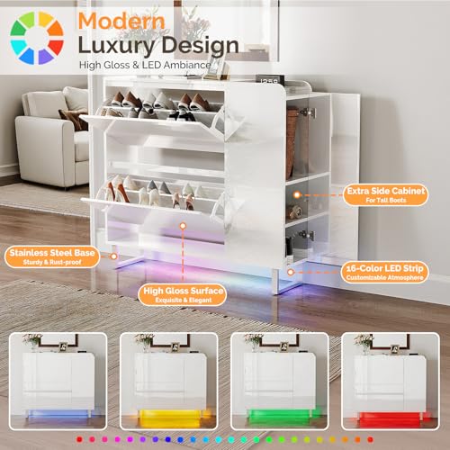 Modern High Gloss Shoe Cabinet with LED Lights