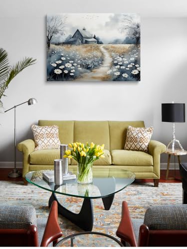 Framed Vintage Print French Country Farmhouse Floral Nature Picture Wall Decor Gift Retro Poster Rustic Painting Bird and Tree Flower Canvas Wall Art Painting for Living Room Bathroom