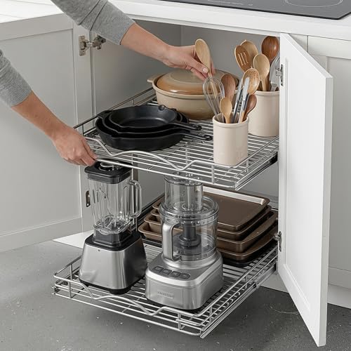 2-Tier Pull-Out Cabinet Organizer for Kitchen, 17" W x 21”D x 16.5" H - Bel Marant