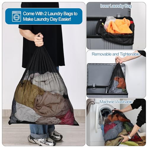 130 L Foldable Plastic Double Laundry Hamper with Wheels