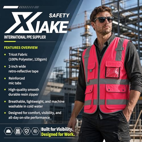 8 Pockets High Visibility Class 2 Reflective Safety Vest for Men & Women Meets ANSI Standards