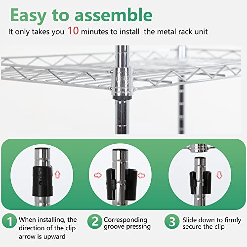5 Tier Wire Shelving Adjustable Metal Shelves 17L x 12W x 48H NSF Pantry Shelves Storage Rack Shelving Units for Kitchen Garage Small Places Commercial