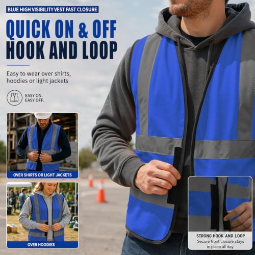 Custom Text 4XL 5XL Blue Hi Vis Safety Vest