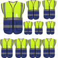 High Visibility Reflective Safety Vest with Multi Pockets 10 Pack Bulk (10 Count)
