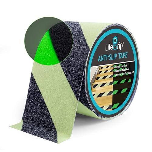 LifeGrip Anti Slip Traction Tape with Glow in Dark Green 4"x38' Black