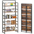No Assembly 5 Tiers Folding Bookshelf Storage Shelves Vintage Bookcase Standing Racks Study Organizer Home Office (4 Count)