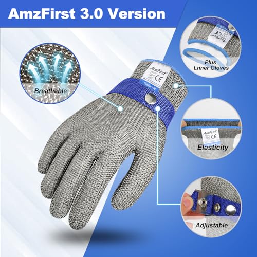 Cut Resistant Gloves Food Grade & Stainless Steel Mesh for Oyster Shucking Butcher Kitchen Meat and Fish Slicing