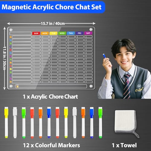 Acrylic Magnetic Chore Chart for Multiple Kids (13 Count)