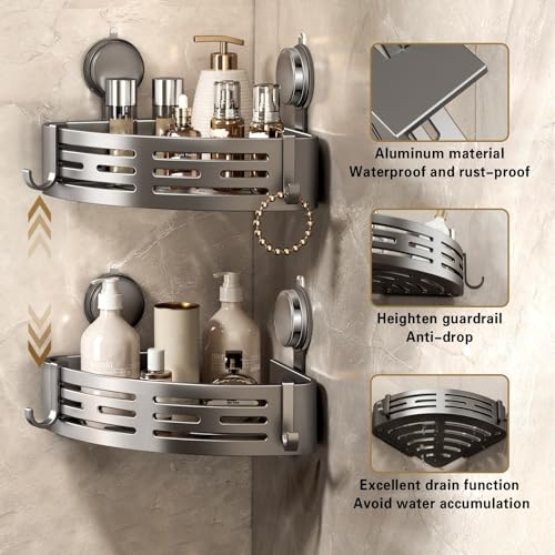 Shower Caddy Corner Suction Cup Shelf Corner No Drilling Bathroom Shower Organizer Storage Rack Adhesive