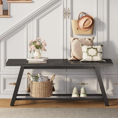 Industrial Entryway Bench Rustic Wood and Metal Storage Bench for Indoor Living Dining Room Bedroom Long Shoe Benches Seat