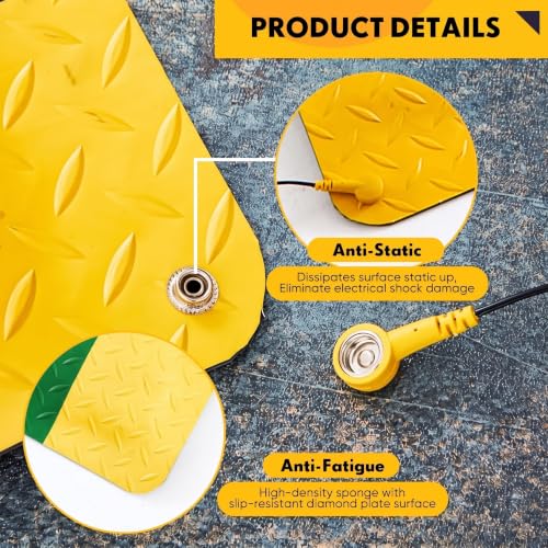1 Pack 3'x5' ESD Anti Fatigue Mat with Ground Wire