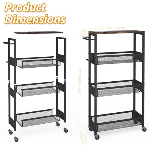 7.1" Wide Slim Rolling Utility Cart