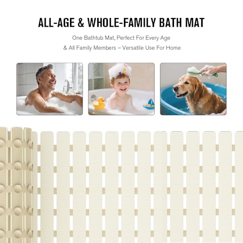 Bath Tub Shower Mat Non Slip Bathtub Mats for Bathroom Shower Floor Mat Bath Mats for Shower Tub Anti Slip Shower Mat with Drain Hole and Large Suction Cups