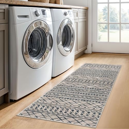 Boho Kitchen Rug 2x5 Light Brown Black Moroccan Washable Runner Rug
