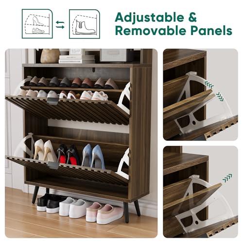Shoe Cabinet with 2 Flip Drawers & Coat Rack Hooks