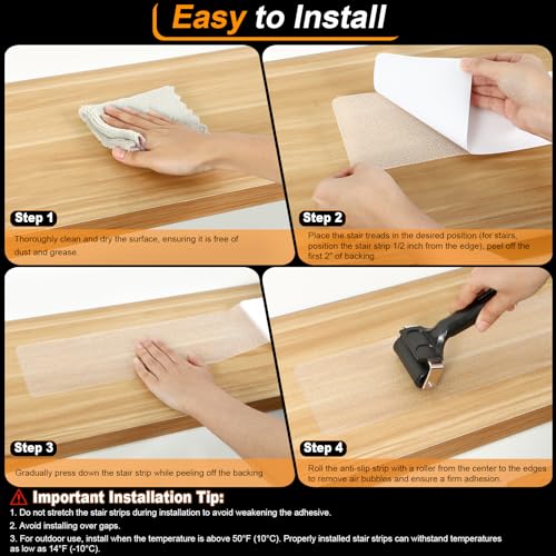 Clear Non Slip Stair Treads for Wooden Steps Indoor 5 Pack 4" x 40" Pre