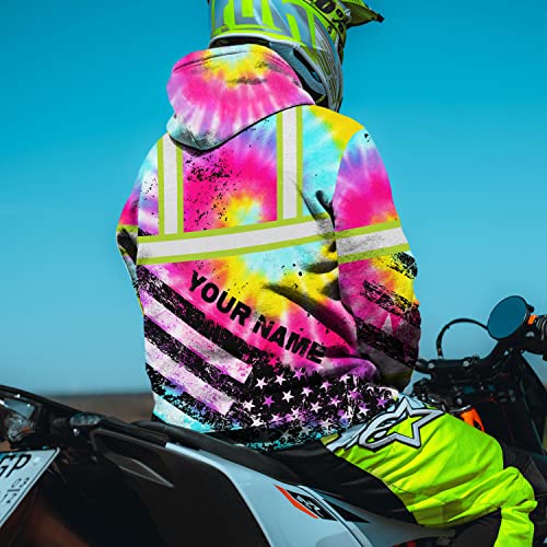 Tie Dye USA Flag New Hoodie Class 3 US Flag High Visibility Reflective Workwear Hoodie