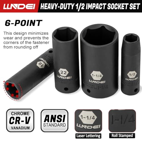 1 2" Drive Deep Impact Socket Set 37Pcs SAE (37 Count)