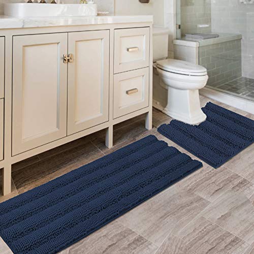 Bathroom Rugs Bath Rug Set 2 Piece Bathroom Contour Rug Toilet Mat Sets Non Slip Contour Bath Rug Ultra Thick Water Absorbent Striped Bath Mats Washable