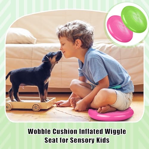2 Pcs Wiggle Seat Inflated Wobble Cushion Flexible Balance Disc with Air Pump for Core Stability Strengthening Improving Posture Physical Exercise (3 Count)