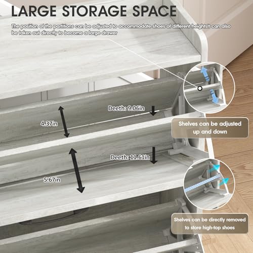 Shoe Storage Cabinet with 3 Flip Drawers