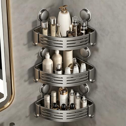 Shower Caddy Corner Suction Cup Shelf Corner No Drilling Bathroom Shower Organizer Storage Rack Adhesive