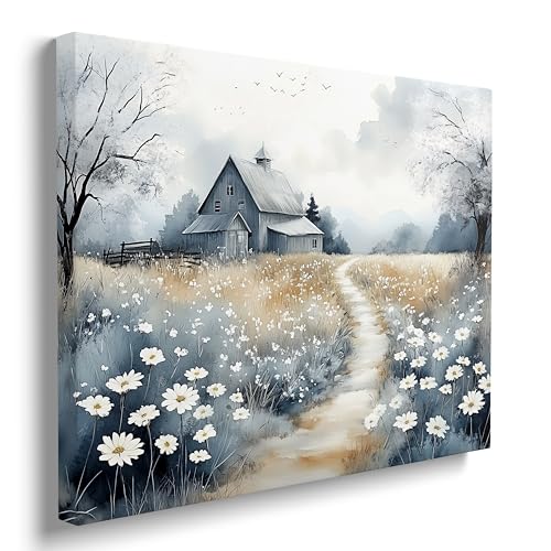 Framed Vintage Print French Country Farmhouse Floral Nature Picture Wall Decor Gift Retro Poster Rustic Painting Bird and Tree Flower Canvas Wall Art Painting for Living Room Bathroom