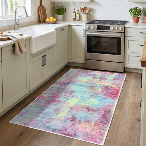 Abstract Area Rug 3x4 Ft Washable Rugs for Entryway Indoor (12 Sq Ft)
