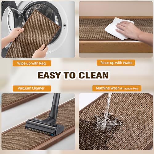 Linen Stair Treads Non Slip 10pcs Comfortable Stair Runner for Wooden Steps Peel and Stick Stairs Carpet Treads Indoor Staircase Covers Mat with Self