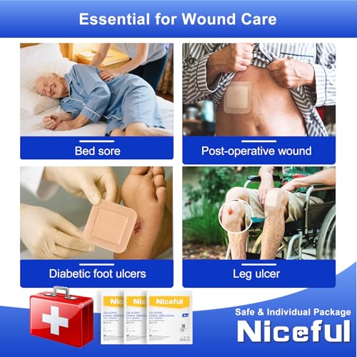 Silicone Foam Dressing 4"x4" 10 PCS Waterproof Bandages for Wound (10 Count)