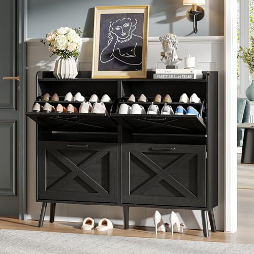Large Shoe Storage Cabinet with 4 Flip Drawers