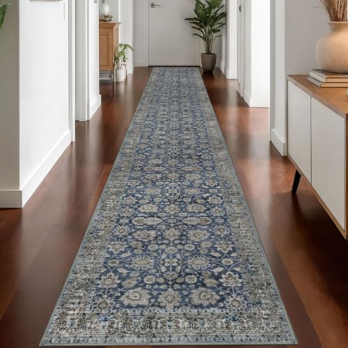 Vintage Washable Long Runner Rug 2.6x18 Hallway Rug Runner Blue