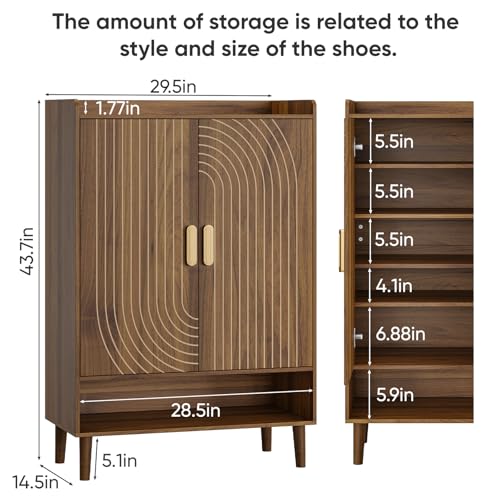 Walnut Shoe Cabinet with Line Groove Design