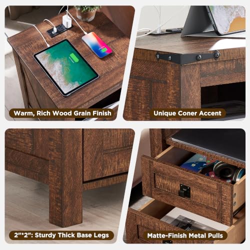 18" Farmhouse Nightstand with Charging Station