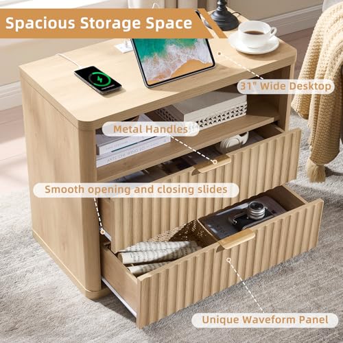 31" Wide Fluted Nightstand Set of 2 with Charging Station (2 Count)