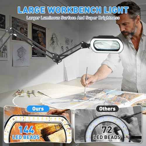 12X Square Ultra Long Magnifying Glass with Light and Clamp (100 Count)