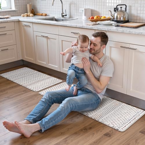Kitchen Mats 2PC Cushioned Anti Fatigue Boho Kitchen Rugs Home Decor (2 Count)