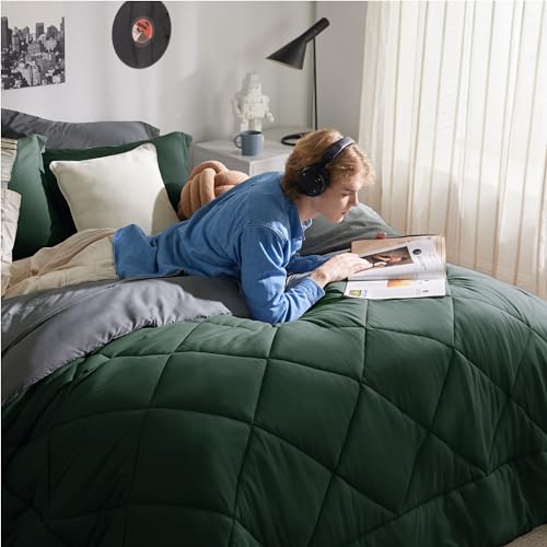 Twin XL Bed in a Bag Reversible 5 Pieces Dark Green