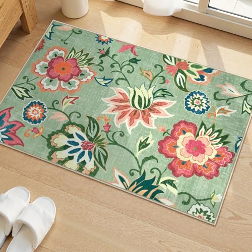 Floral 2x3 Washable Rug Non Slip (6 Sq Ft)