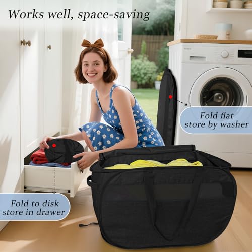 100L Extra Large Mesh Pop Up Laundry Hamper with Lid & Handles 2 Pack