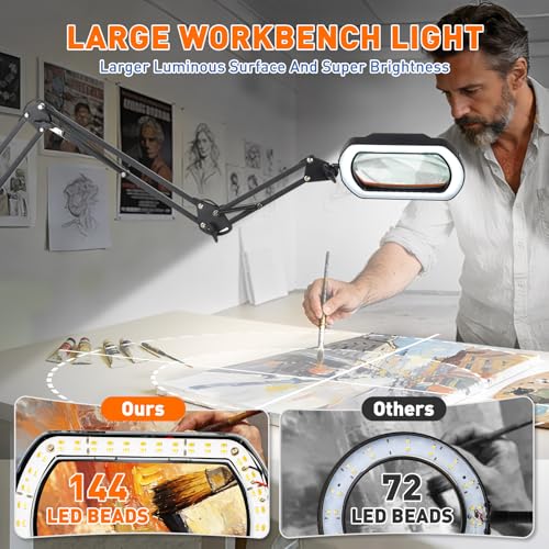 12X Square Ultra Long Magnifying Glass with Light and Clamp